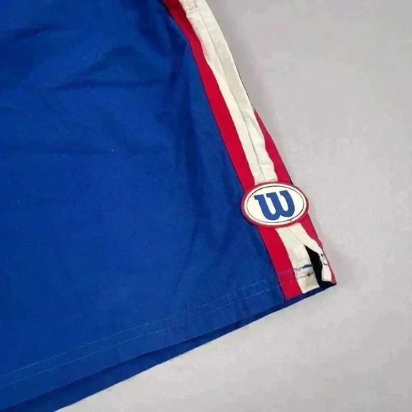 VTG Wilson Shorts Large Men Blue Swim Mesh Pull On Drawstring Short Stripe - Picture 5 of 9